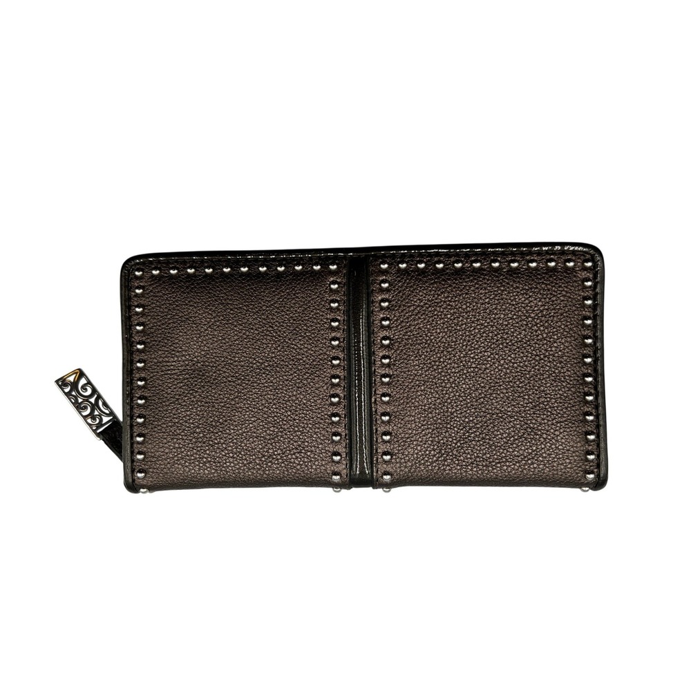 Brighton Studded Bifold Wallet Womens OS Bronze Excellent Metallic Leather Slim